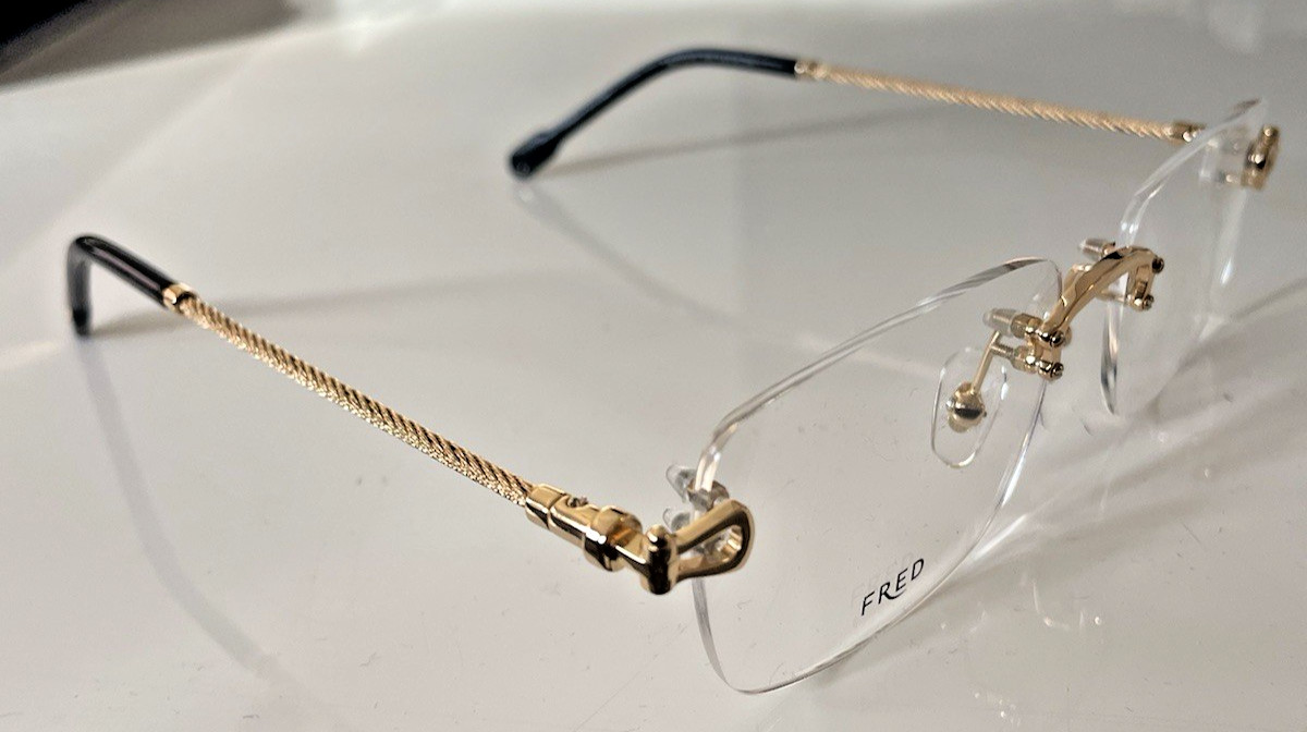 FRED Lunettes Force 10 50002U Gold Black Optical Rimless Rope Eyeglasses New 56