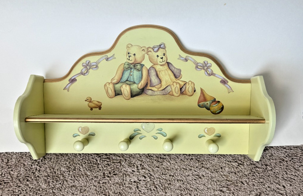 Vintage Wood Shelf 4 Peg Painted Cottage Farmhouse Nursery, Child\'s Room Decor
