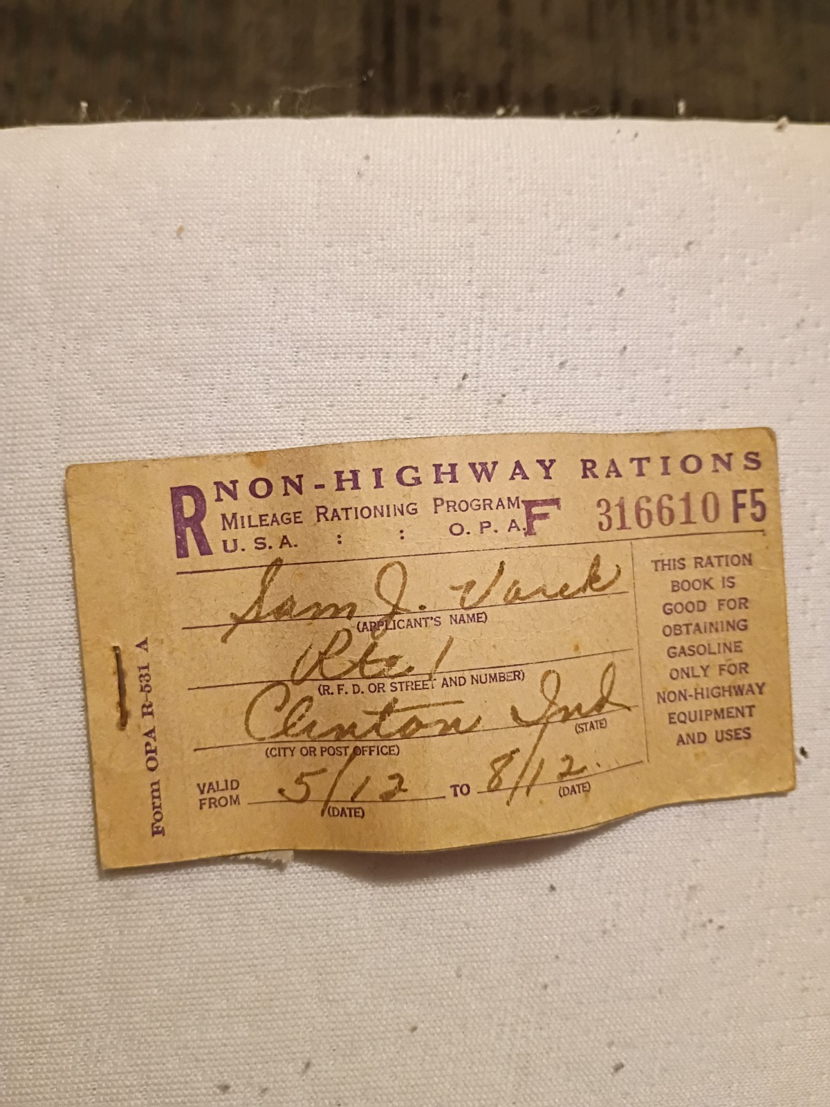Vintage WWII 1940s Non-Highway Gas Ration Book Complete Covers Stamps Clinton IN Vintage WWII 1940s Non-Highway Gas Ration Book Complete Covers Stamps Clinton IN
