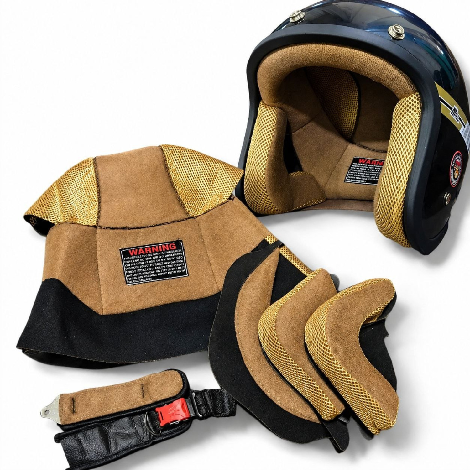 New Universal Motorcycle Vintage Helmet Foam Full Set Retro Inner Gold Padding