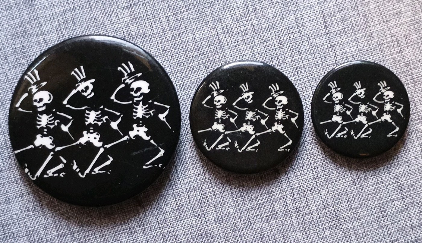 Grateful Dead, Lot of (3) Pinback Buttons of Dancing Skeletons Grateful Dead, Lot of (3) Pinback Buttons of Dancing Skeletons