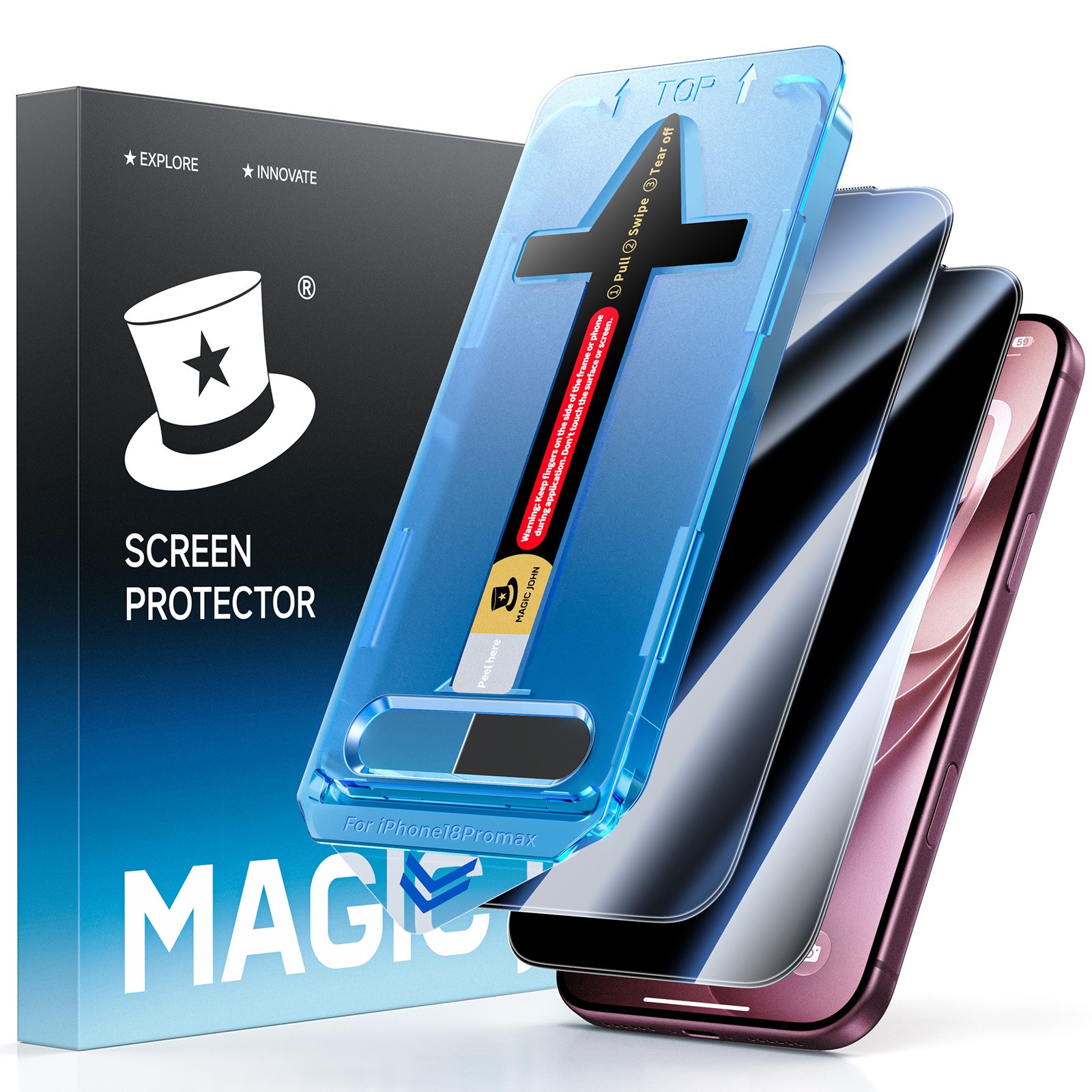 MAGIC JOHN 2 Pack for iPhone 18 Pro Max tempered Glass Screen Protector Privacy