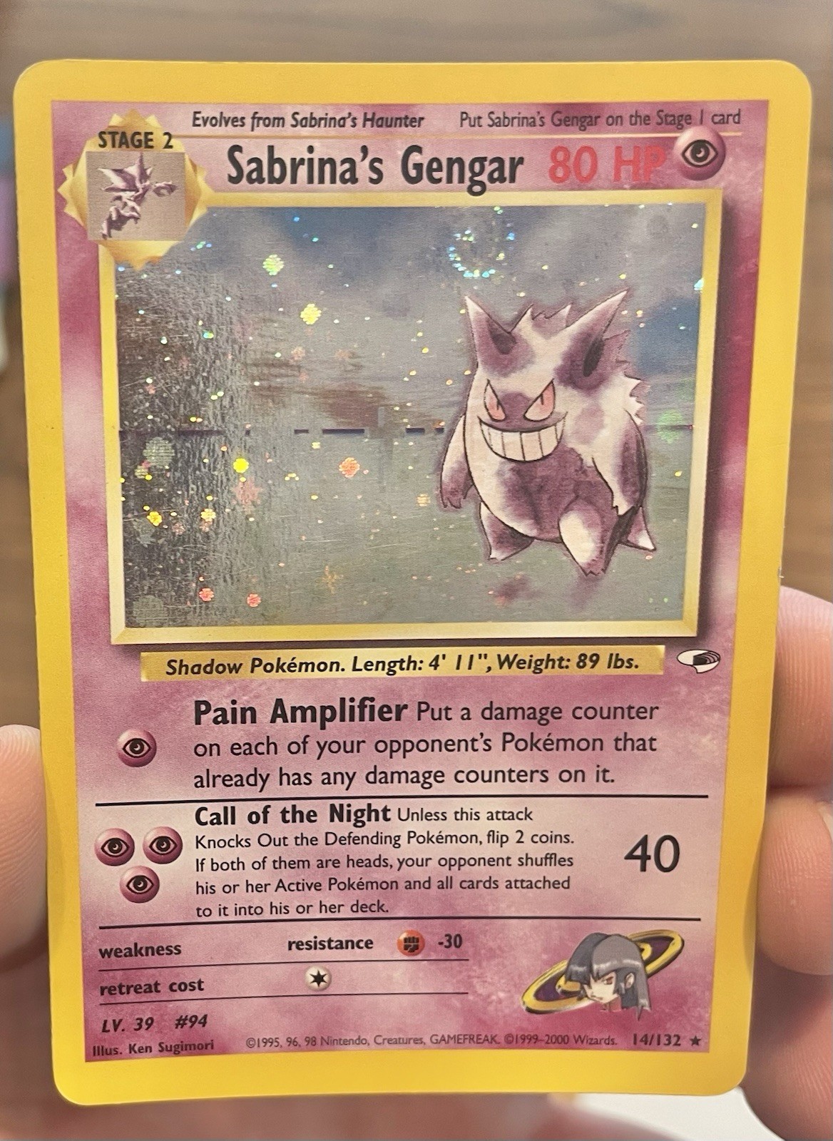 Swirl Sabrina's Gengar Holo #14/132 MP Gym Heroes Pokemon Card Unlimited Swirl Sabrina's Gengar Holo #14/132 MP Gym Heroes Pokemon Card Unlimited