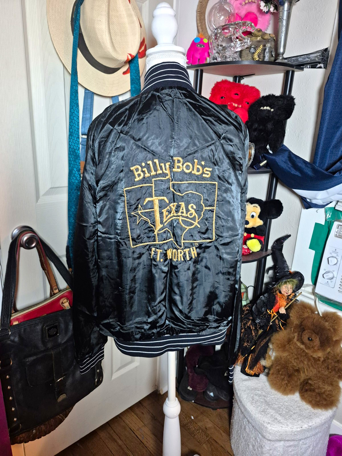 Vtg 80s Billy Bob\'s Texas Ft. Worth Black Snap Bomber Jacket Embroidered Logo S