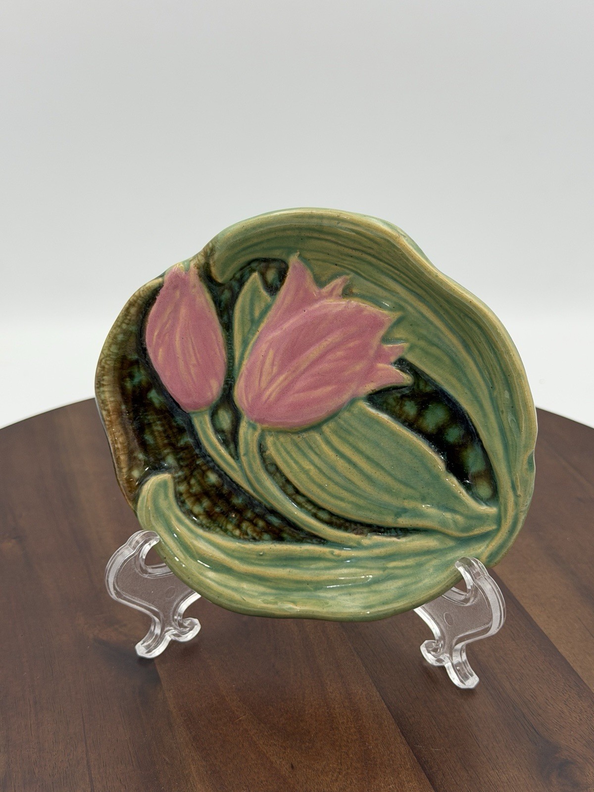 Rosemeade Pottery Pink Double Tulip Spoon Rest North Dakota~Very Unique Colorway Rosemeade Pottery Pink Double Tulip Spoon Rest North Dakota~Very Unique Colorway