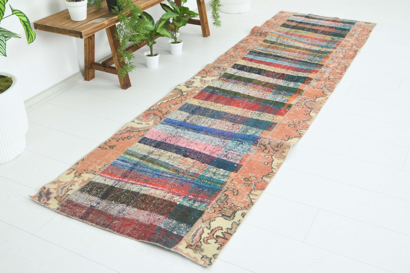 Turkish Runner 3x9 Hand-Knotted Vintage Oushak Oriental Rug Runner Carpet,750