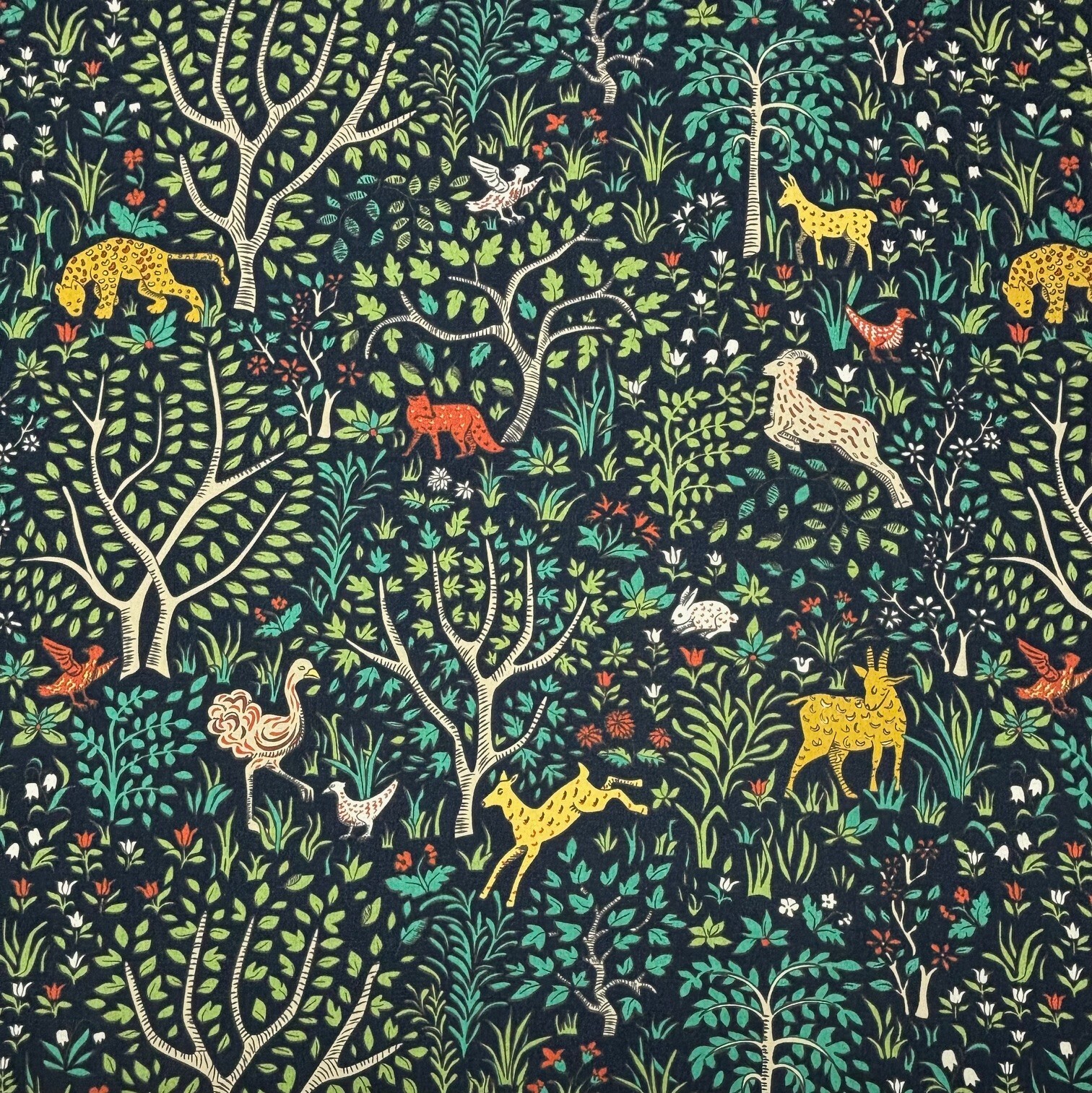 ROBERT ALLEN FOLKLAND ADMIRAL BLUE CHEETAH FOREST ANIMALS FABRIC BY YARD 54\