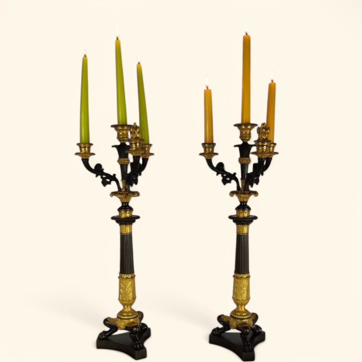 Large Pair of Gilt Bronze Candlabras - French Restoration Period (1815-1830).