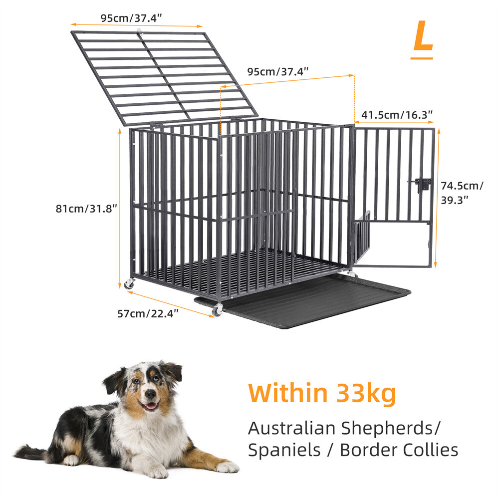 XXL Heavy Duty Pet Dog Cage Strong Metal Crate Kennel Playpen with Wheels &Tray