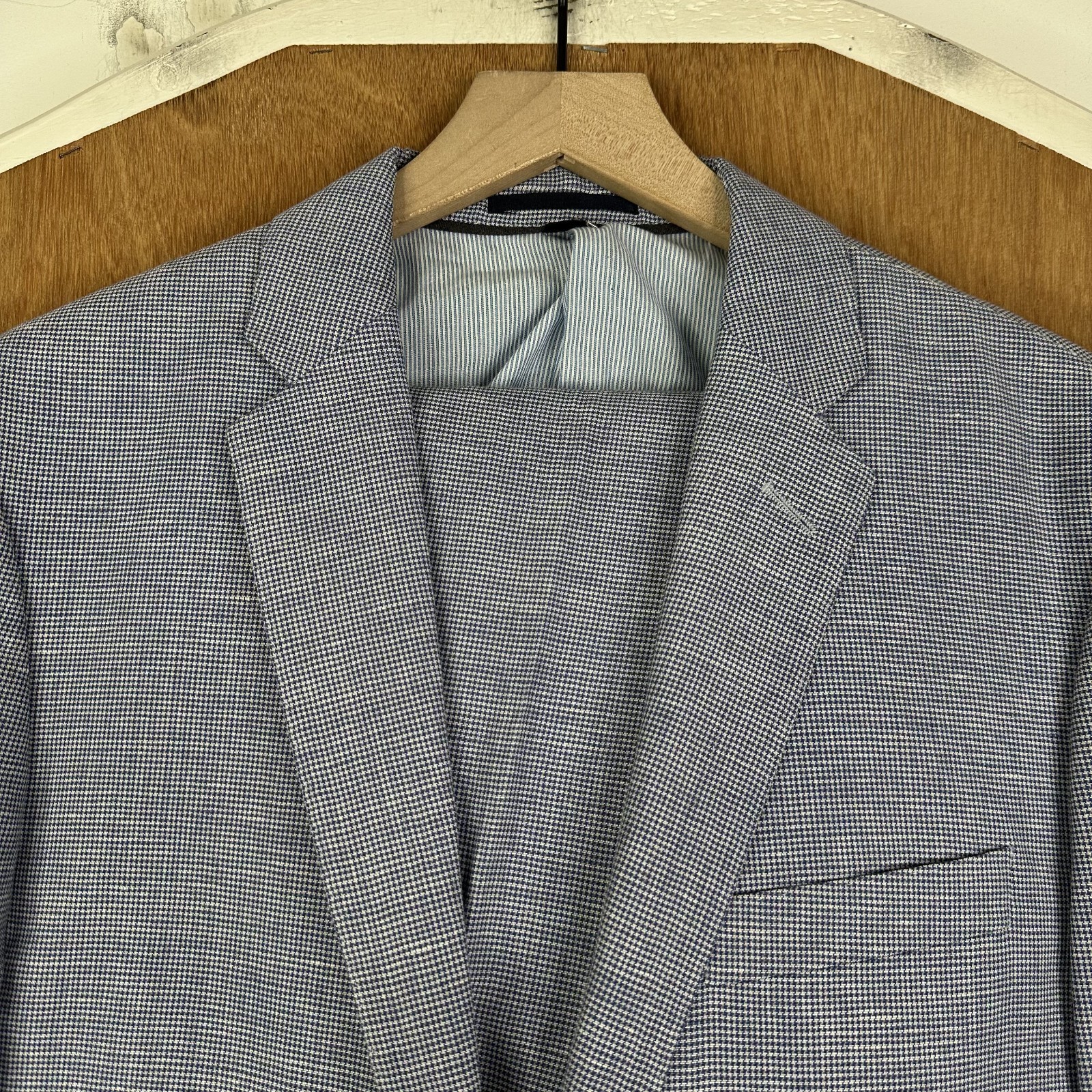 J Crew Suit Mens 40R Navy Blue Houndstooth 2 Button Linen Wool Marzotto 34x31 J Crew Suit Mens 40R Navy Blue Houndstooth 2 Button Linen Wool Marzotto 34x31