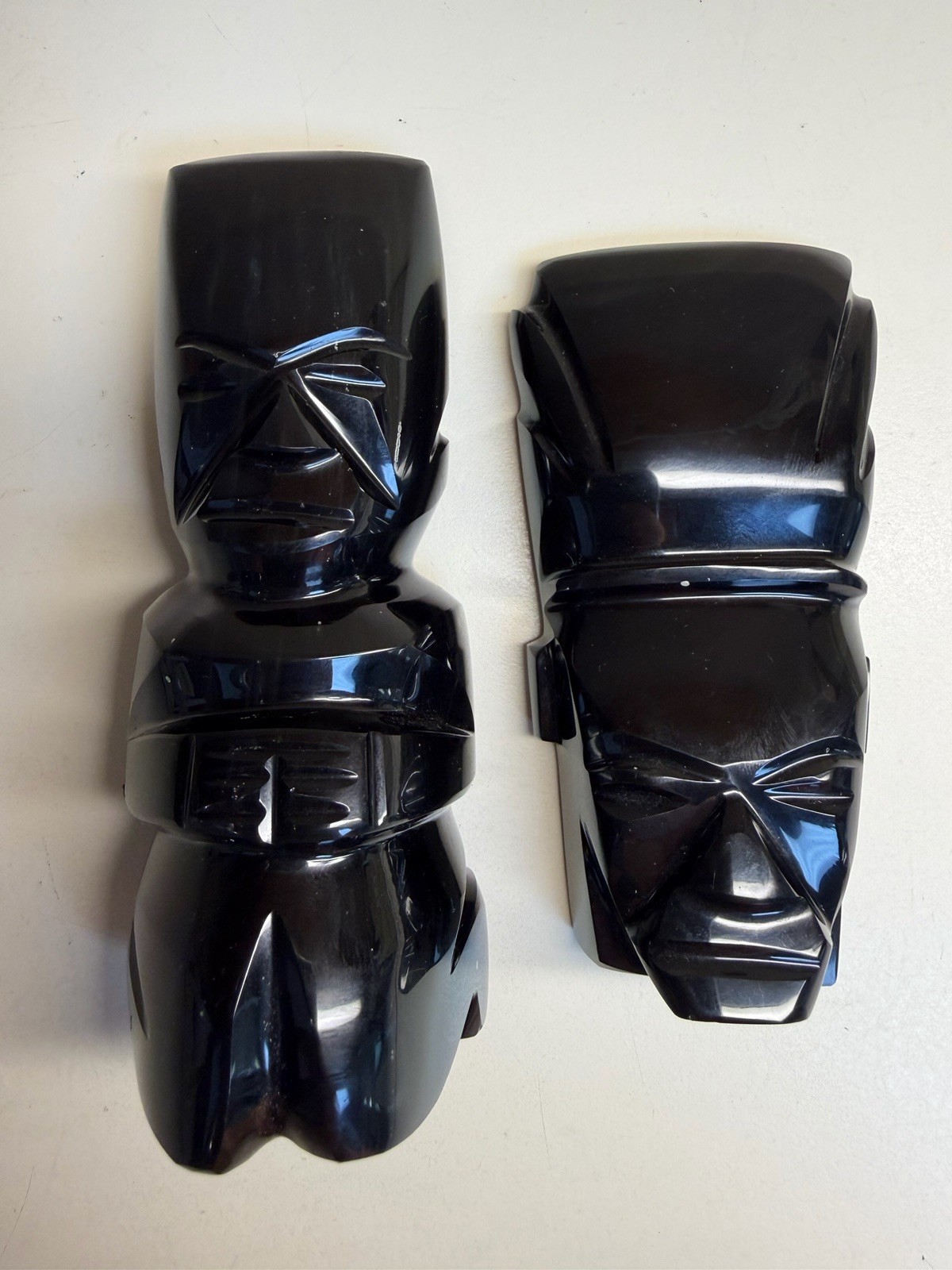 Vintage Mexican Black Obsidian Aztec Mayan Carved Figurine Set of 2 Stone 4 & 5\