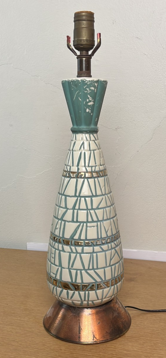 Mid Century C. Miller Ceramic Copper Base Vintage  Table Lamp Atomic Retro