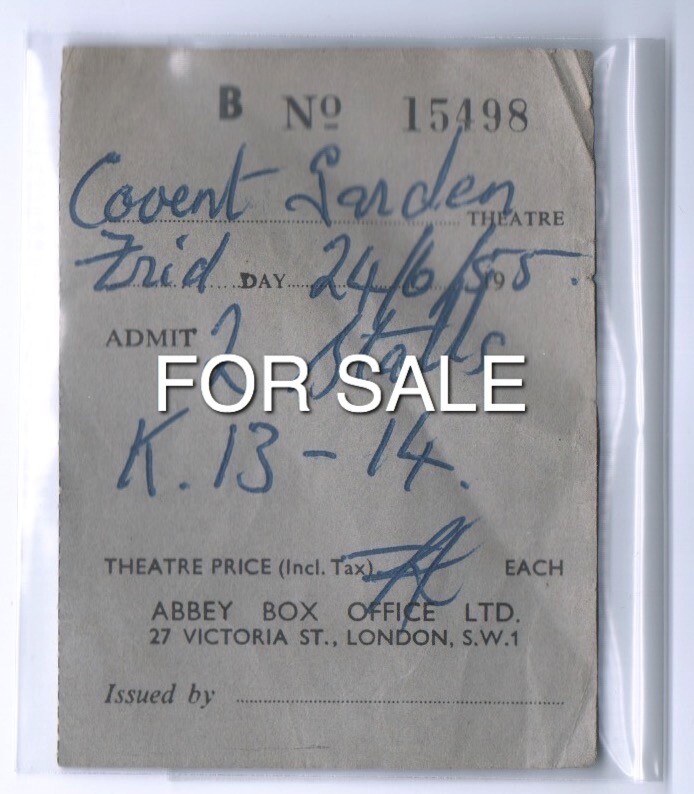 TICKET 1955 June Covent Garden Theatre London The Sleeping Beauty Violetta Elvin