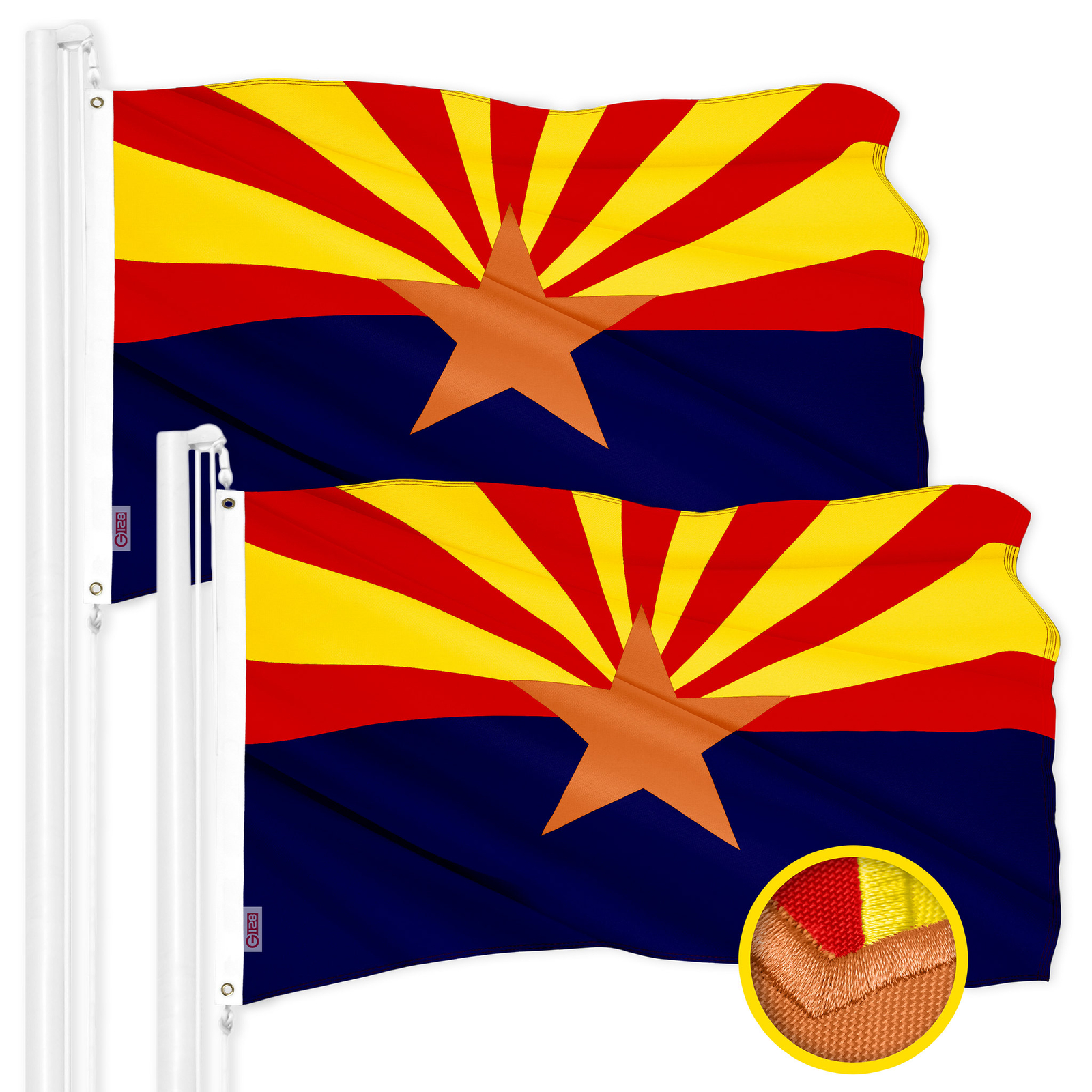 G128 2 Pack Arizona AZ State Flag 1x1.5 Ft ToughWeave Embroidered 300D Polyester