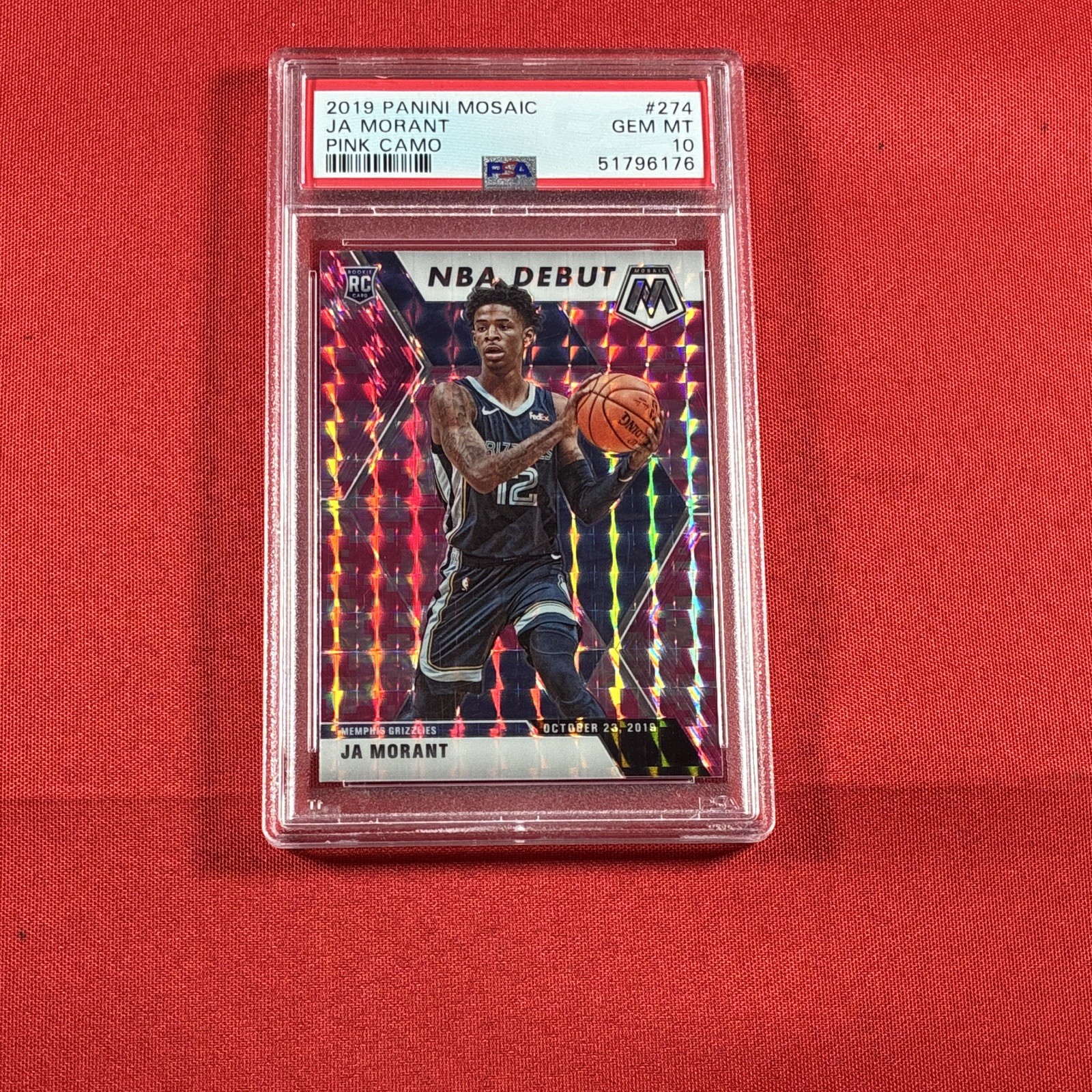 Panini 2019-20 Mosaic NBA Debut Ja Morant #274 Pink Camo Prizm RC PSA 10