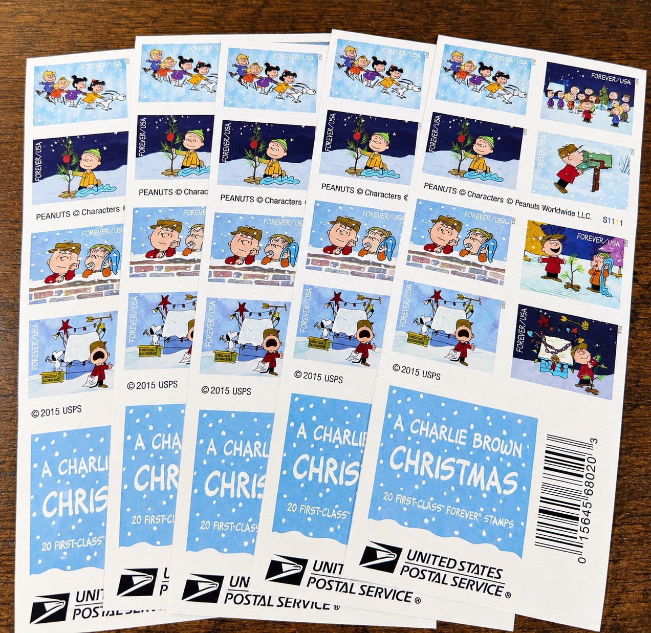 Genuine USPS Forever Stamps – Charlie Brown – 5 Sheets of 20 – 100 Stamps