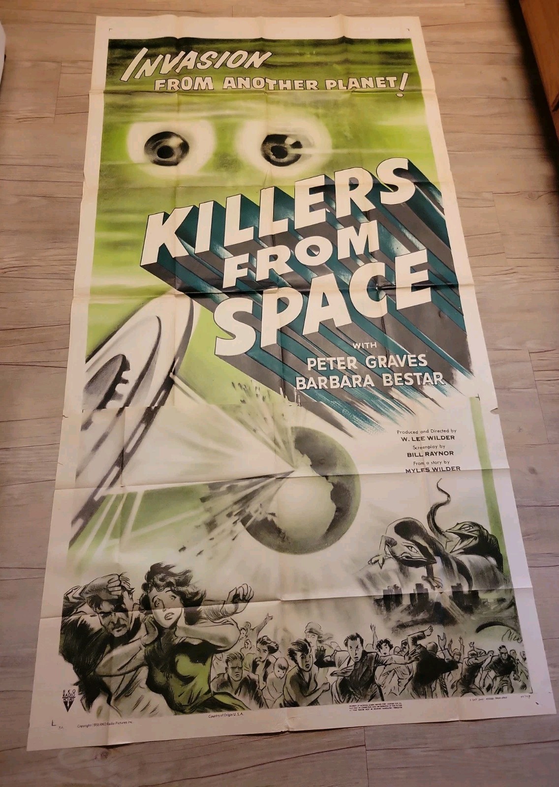 Killers From Space 1953-54 Original Three Sheet Movie Poster Huge Rare 41x81