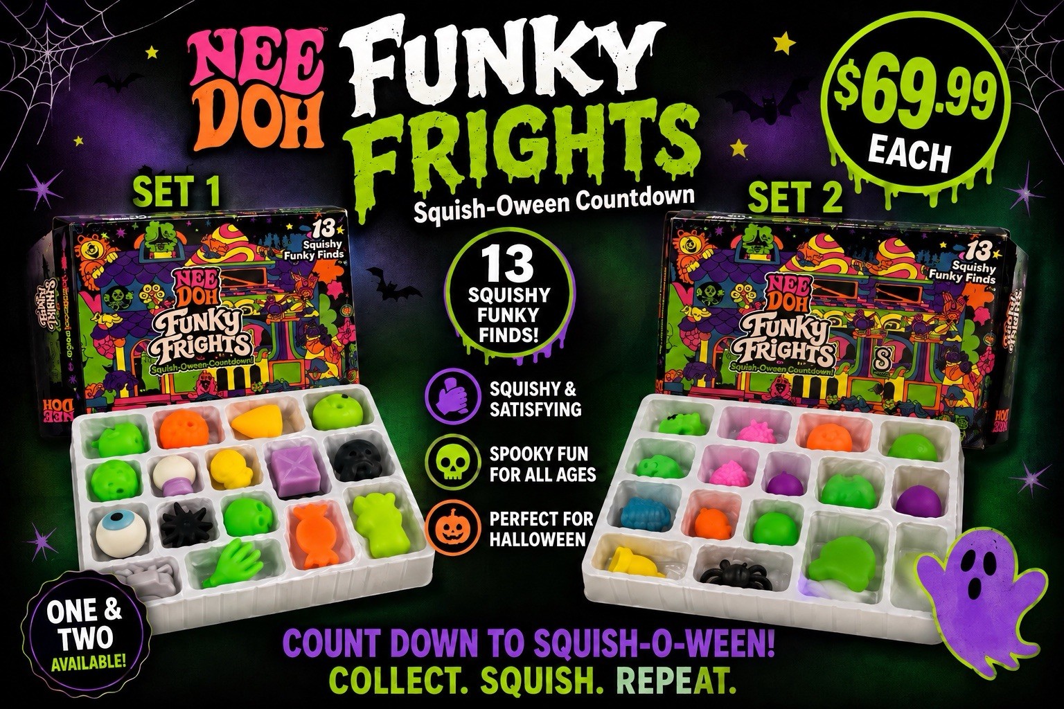 NEW RARE 2026 NeeDoh Funky Frights Squish-O-Ween Halloween Advent Calendar 2pc.