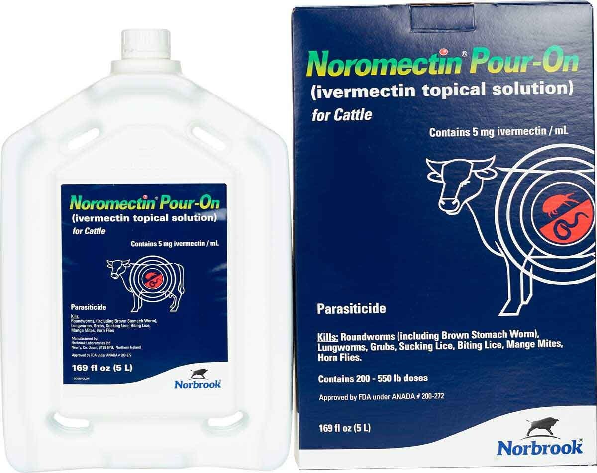 Norbrook POUR-ON CATTLE  DEWORMER  For roundworms lungworms grubs lice 5 Liter