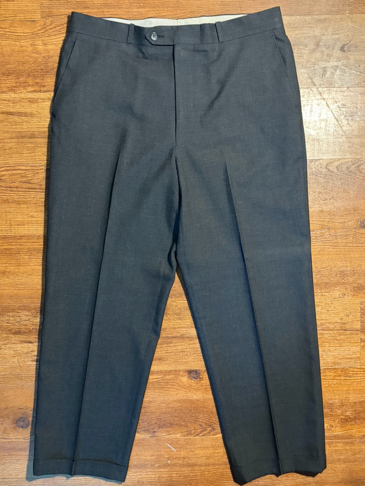 Joseph & Feiss Men\'s 36x29 Charcoal Grey Pure Wool Dress Pants Flat Front Cuffed