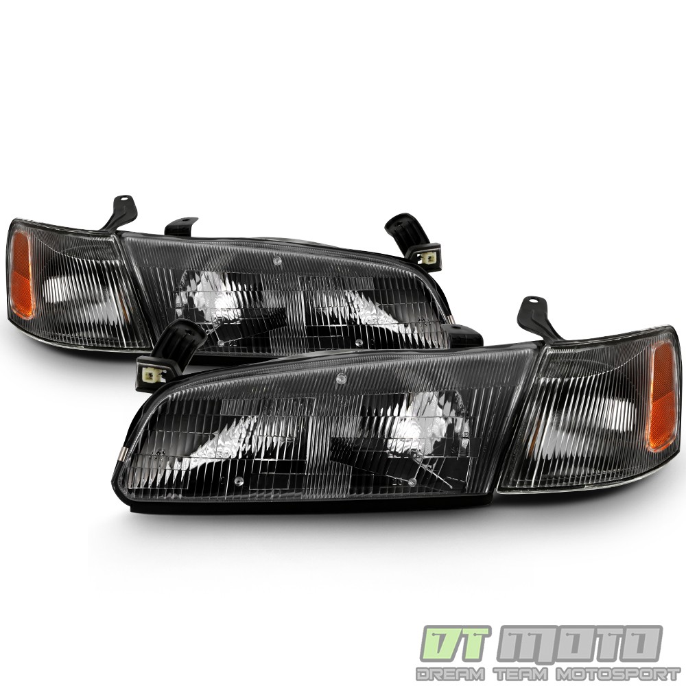 For 1997-1999 Toyota Camry Headlights Headlamps w/Corner Lights Black Left+Right For 1997-1999 Toyota Camry Headlights Headlamps w/Corner Lights Black Left+Right