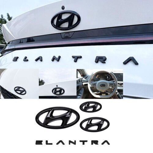 Fit For Hyundai Elantra 2025-2026 Glossy Black Front Rear Logo Emblem Badge 10X Fit For Hyundai Elantra 2025-2026 Glossy Black Front Rear Logo Emblem Badge 10X