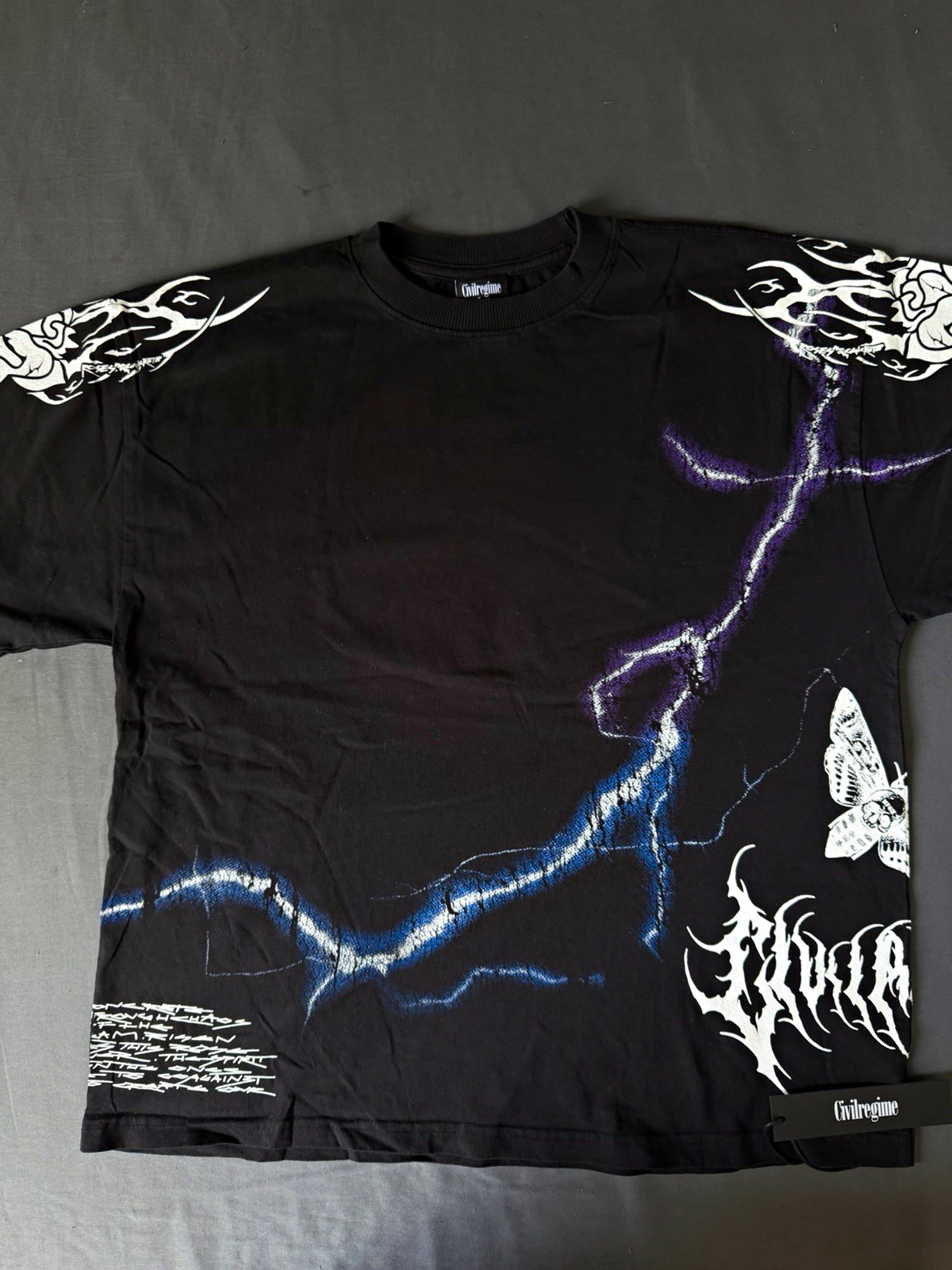 Civil Regime Graphic Logo Print Tee Shirt Black Crew Neck Short Sleeve Size S