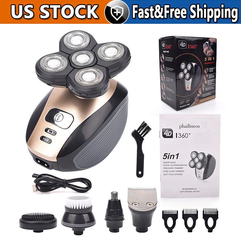 5-in-1 Rotary Electric Shaver 4D Rechargeable Bald Head Hair Beard Trimmer Razor 5-in-1 Rotary Electric Shaver 4D Rechargeable Bald Head Hair Beard Trimmer Razor