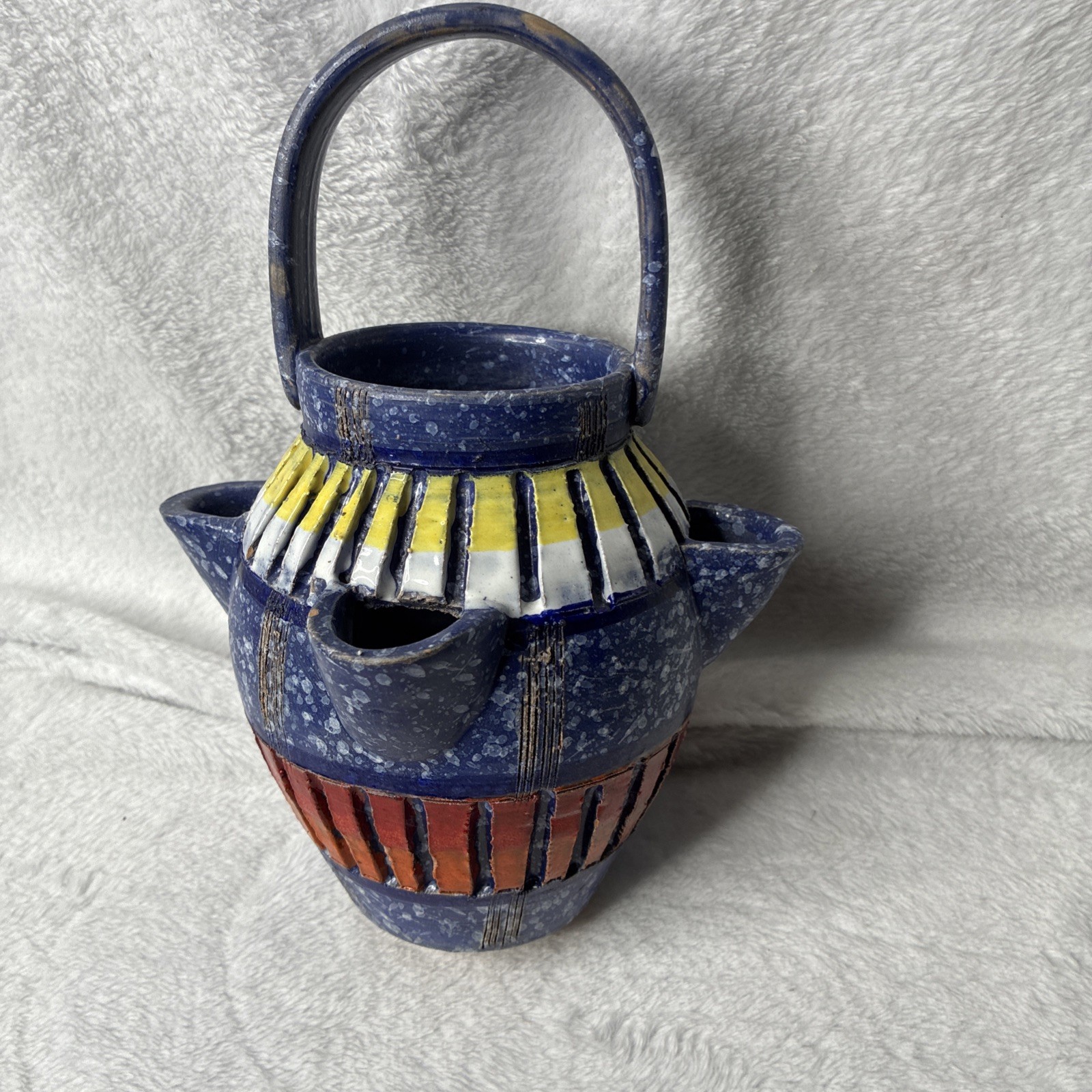 Vintage Italian 4 Spout Tulipiere Flower Vase MCM Pottery Made in Italy
