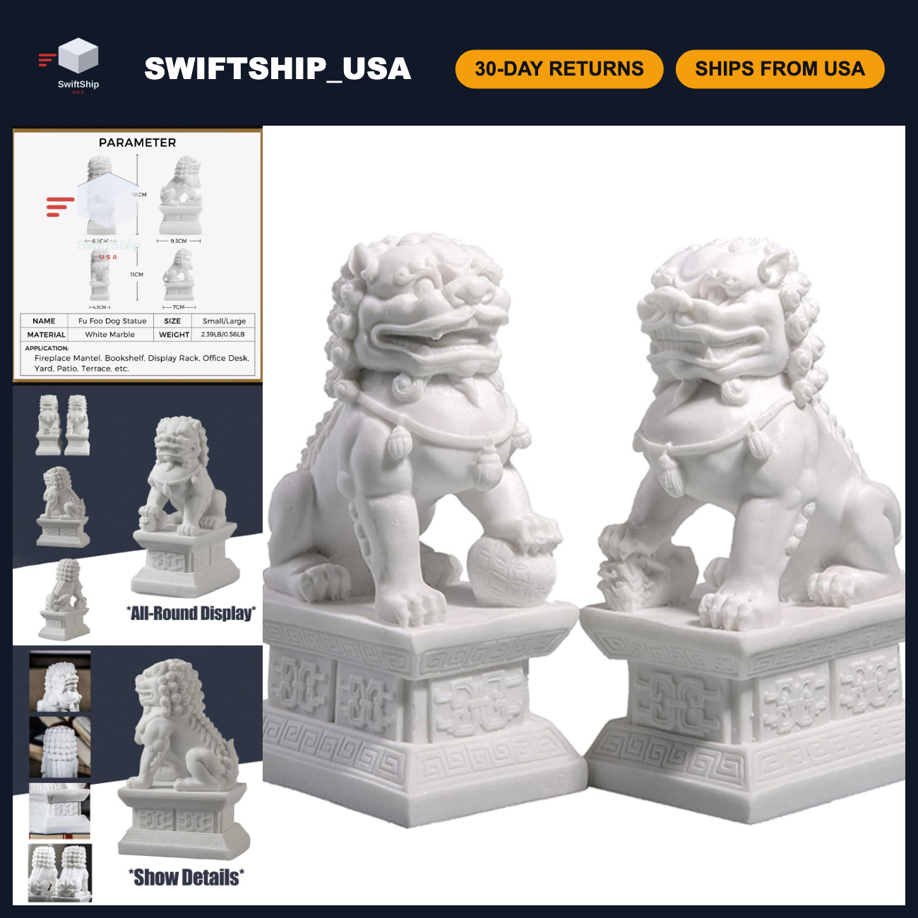 Chinese Foo Dog Statues Pair - Guardian Lion Ornaments for Feng Shui Home Decor,