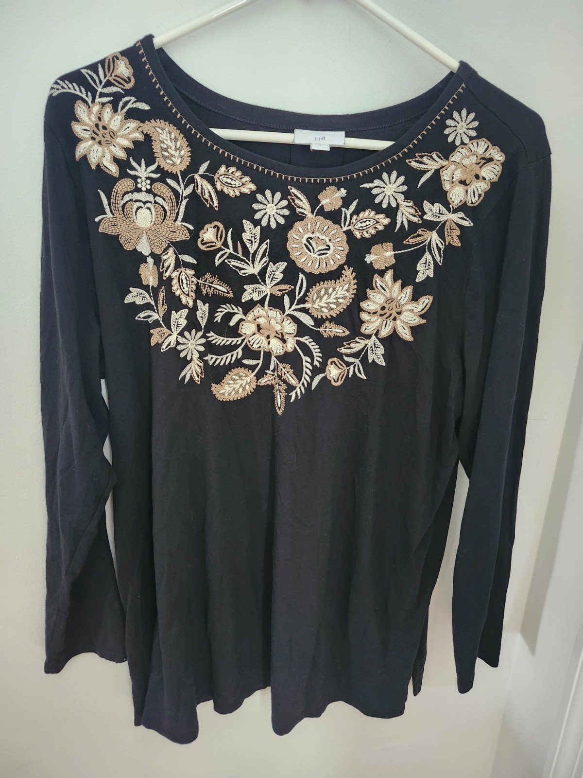 J.Jill Black with Tan Floral Long Sleeve Shirt Size Large