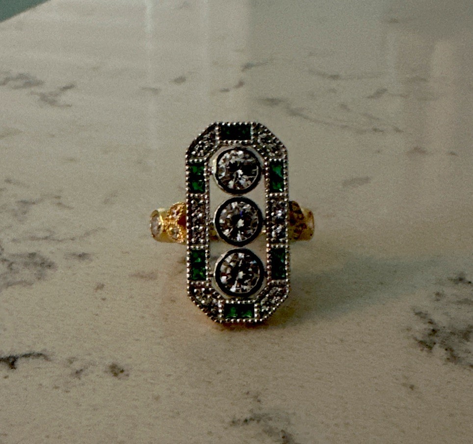 3Ct Art Deco Style Lab Created Diamond Emerald Engagement 14k Gold Finish Ring 3Ct Art Deco Style Lab Created Diamond Emerald Engagement 14k Gold Finish Ring