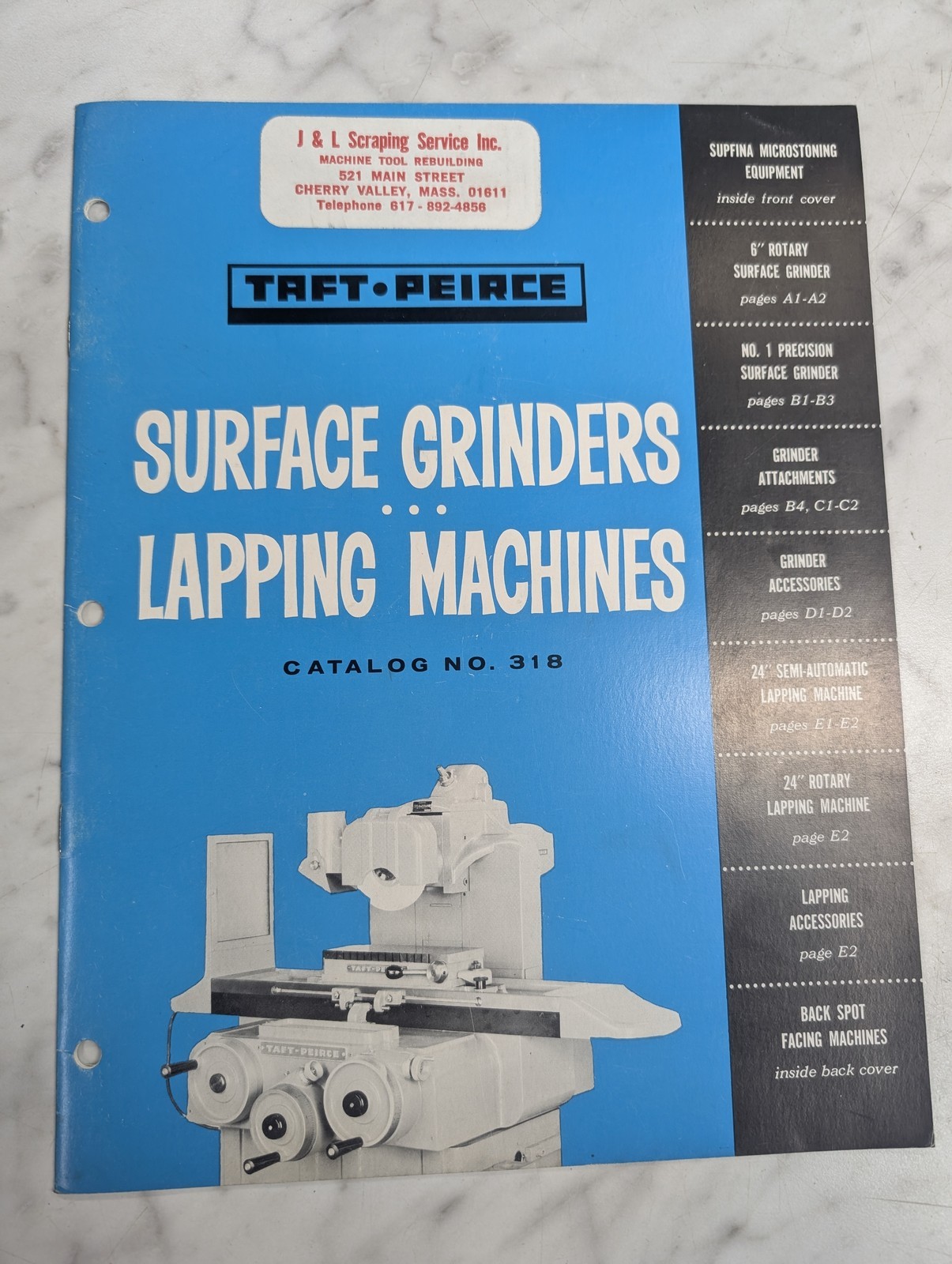 TAFT PEIRCE SURFACE GRINDERS LAPPING MACHINES CATALOG 318 SALES LITERATURE