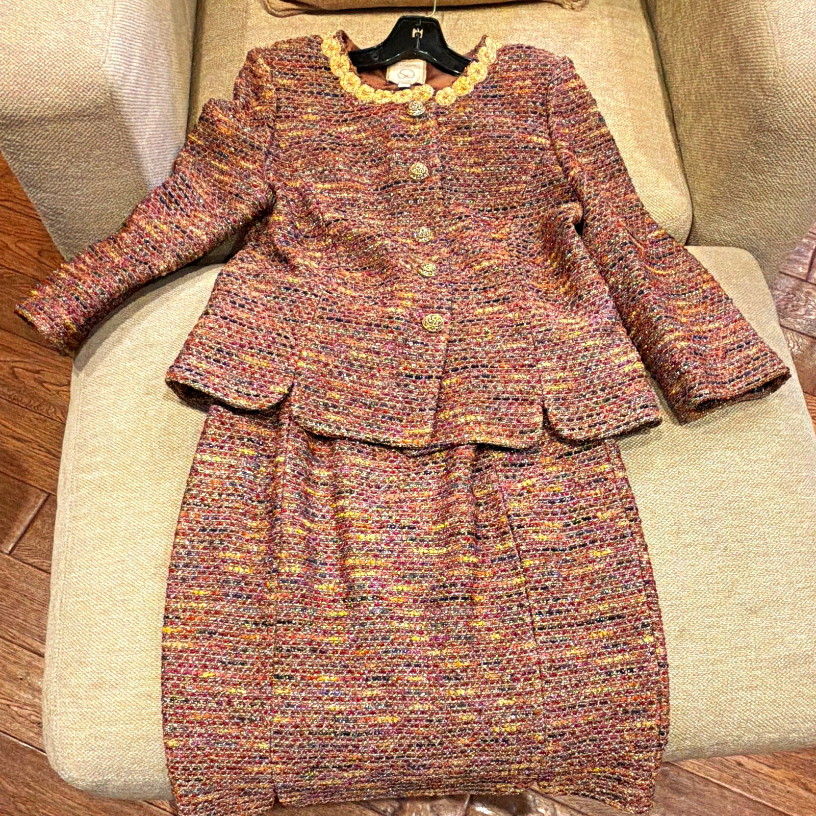 St. John  Couture Multicolor Tweed 2-Pc Skirt Suit Set Jacket & Skirt Size 8