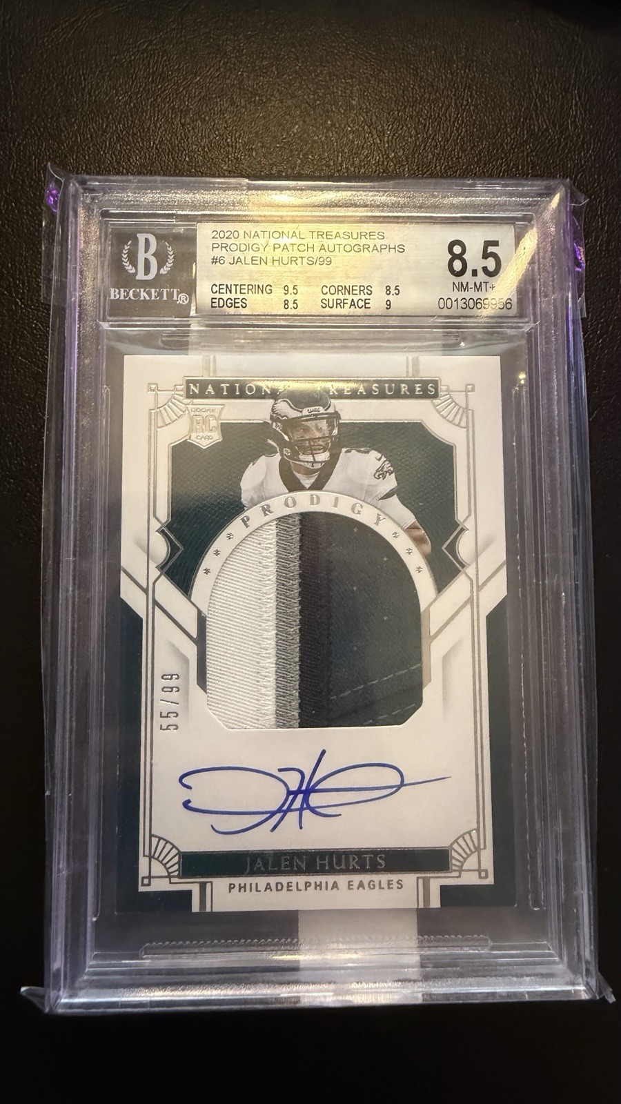 2020 Panini National Treasures Jalen Hurts Prodigy Patch Auto RC /99 BGS 8.5