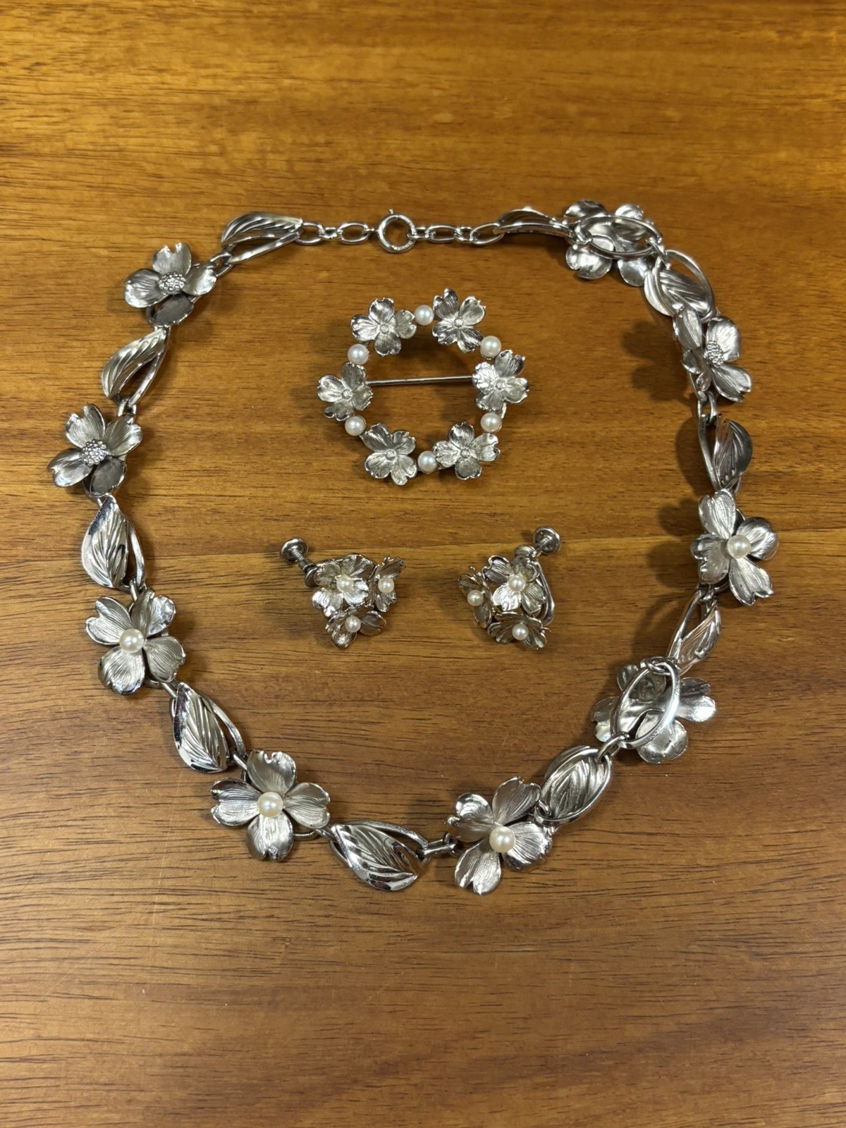 Vintage HSB Harry S Bick Sterling Silver Akoya Pearl Dogwood Jewelry Set Vintage HSB Harry S Bick Sterling Silver Akoya Pearl Dogwood Jewelry Set
