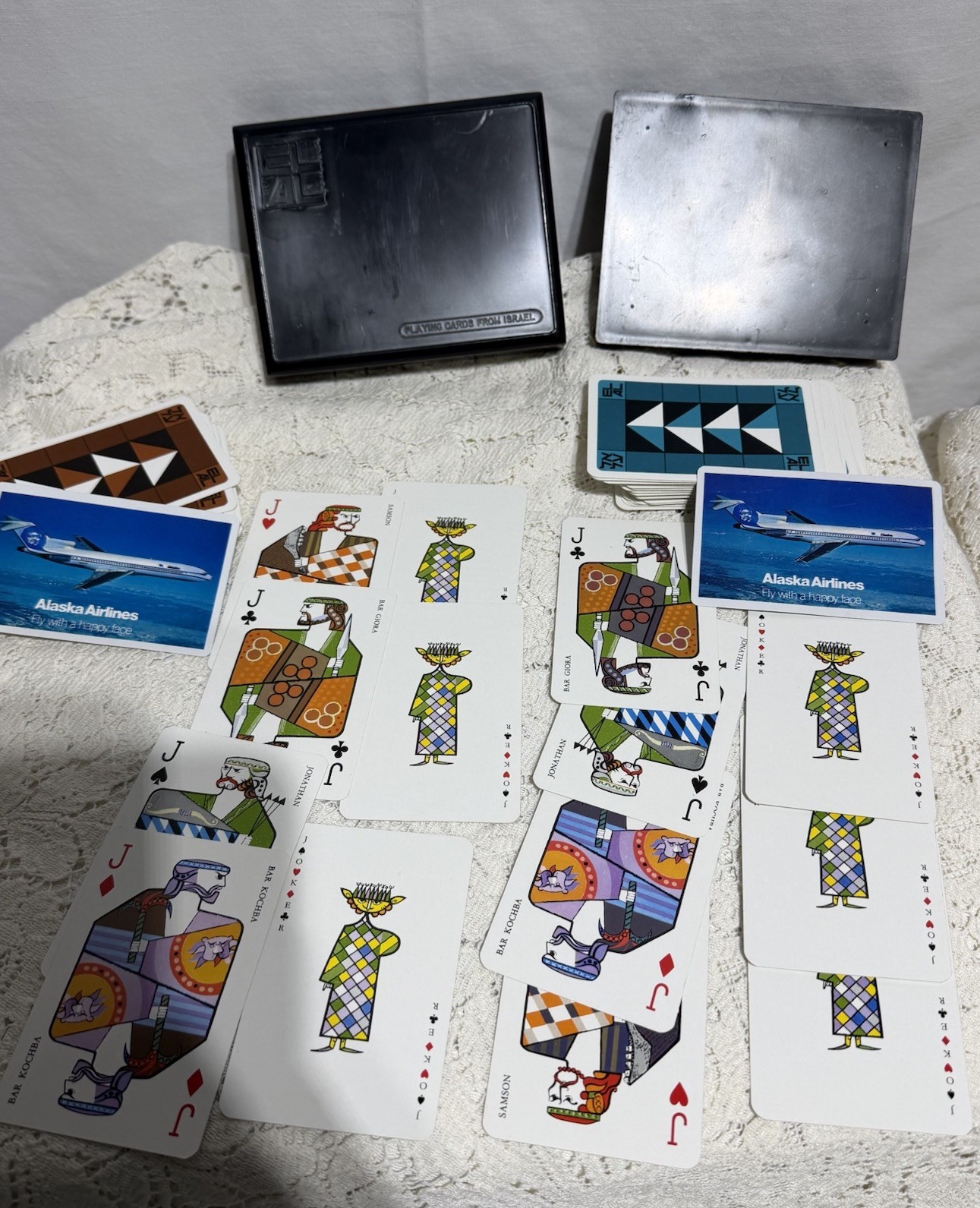 Vintage El Al Israel Airline 2-Deck Biblical Playing Cards Set by Jean David
