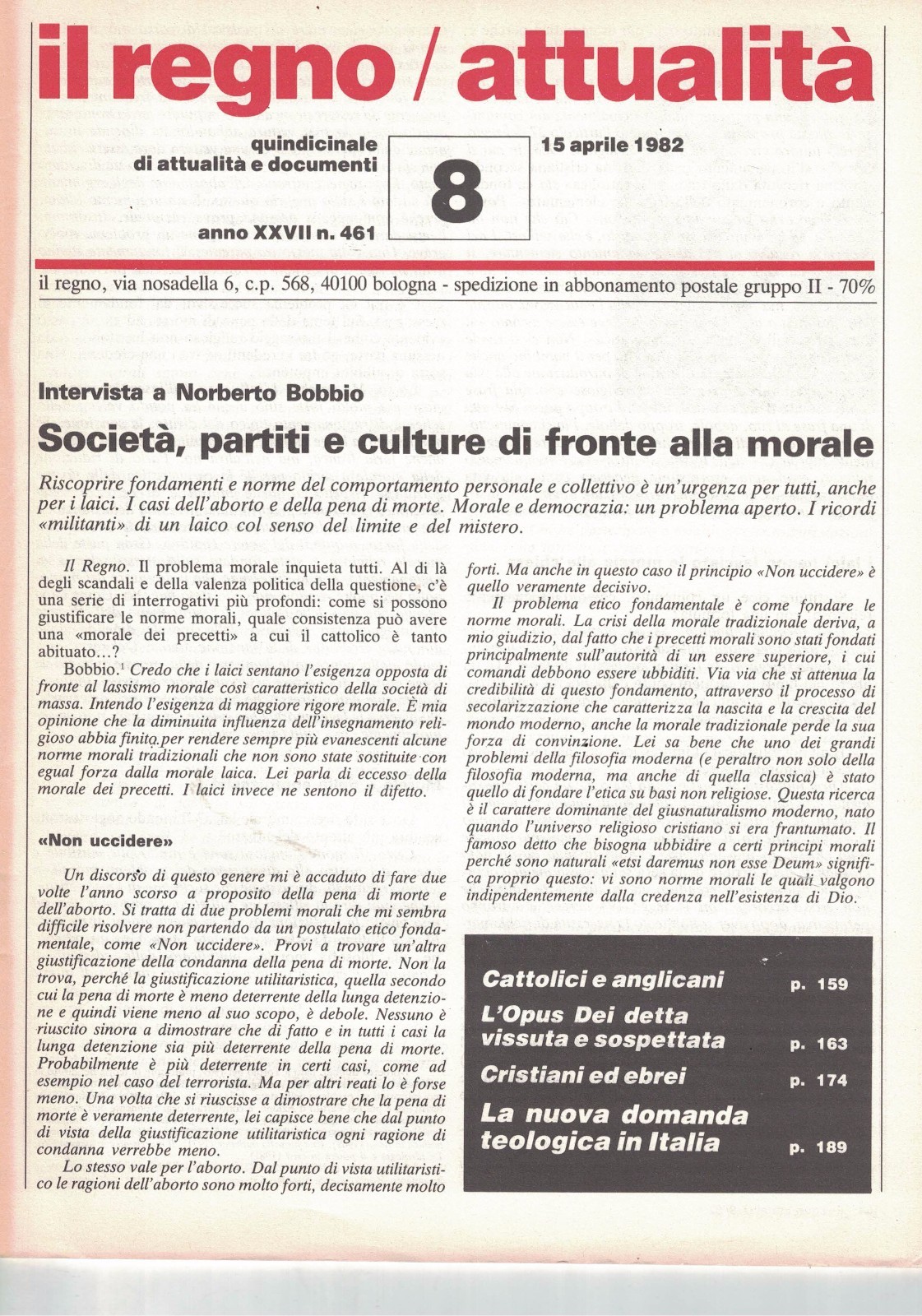 1982 04 15 - IL REGNO ATTUALITà - 15 04 1982 - N.461 - ANNO XXVII - SOCIETà, PAR