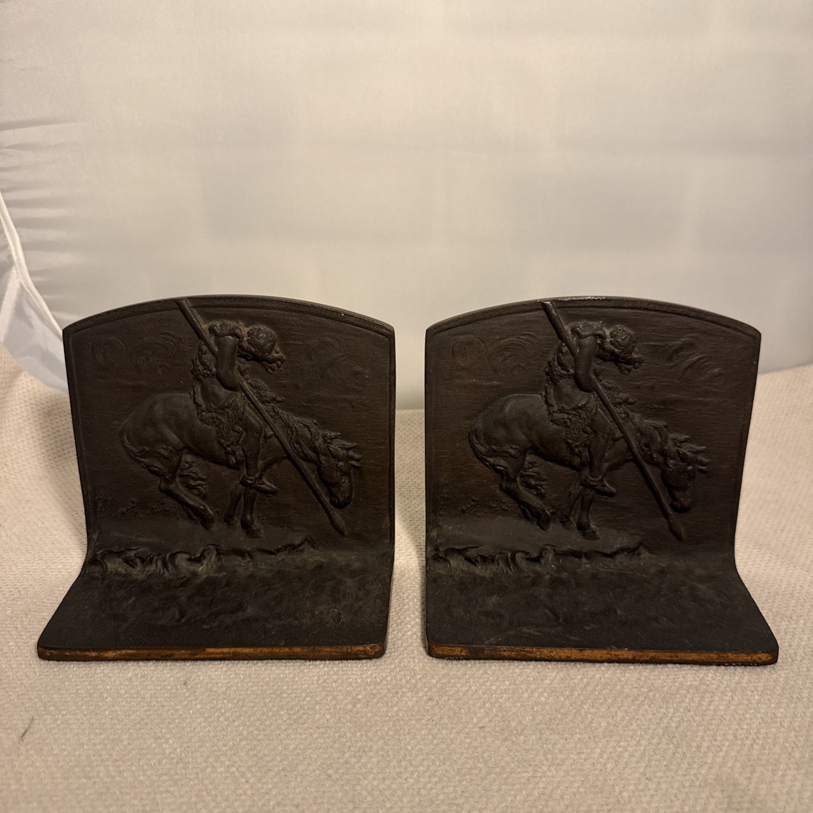 Vintage Bronze Cast Iron MCM End of the Trail Bookends BronzMet Products
