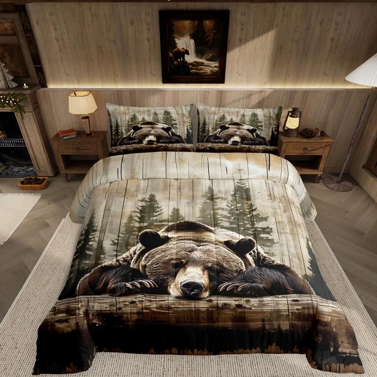 Feelyou Grizzly Bear Wild Animal Hunting Comforter Set Twin Size 2pcs