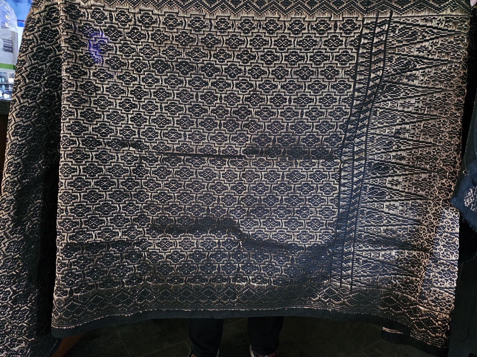 Vintage African ASO OKE Fabric-Brocade Textile-Yoruba, Nigeria-Black & Gold Meta
