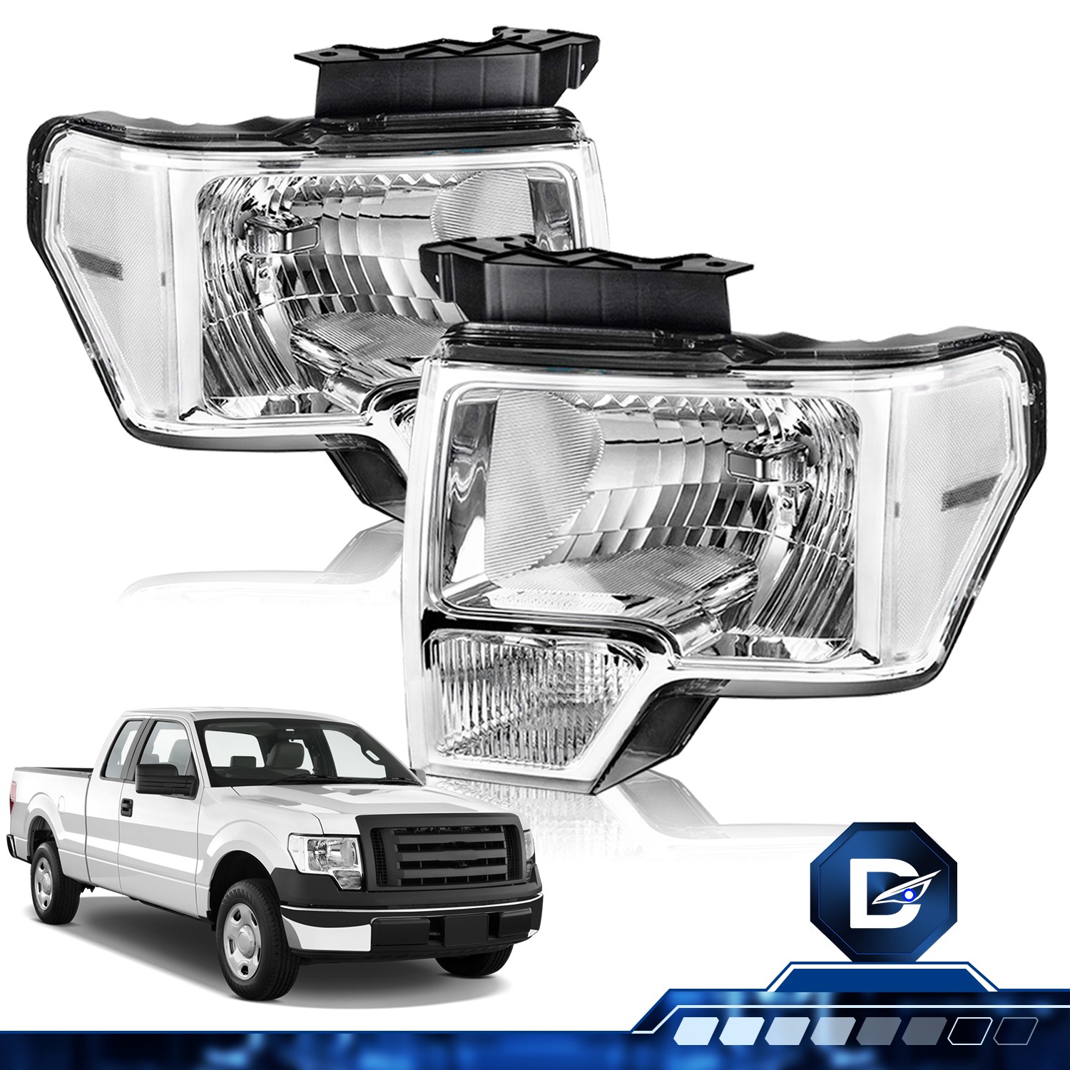Chrome Headlights Pair For 2009 2010 2011 2012 2013 2014 Ford F-150 F150 Pickup