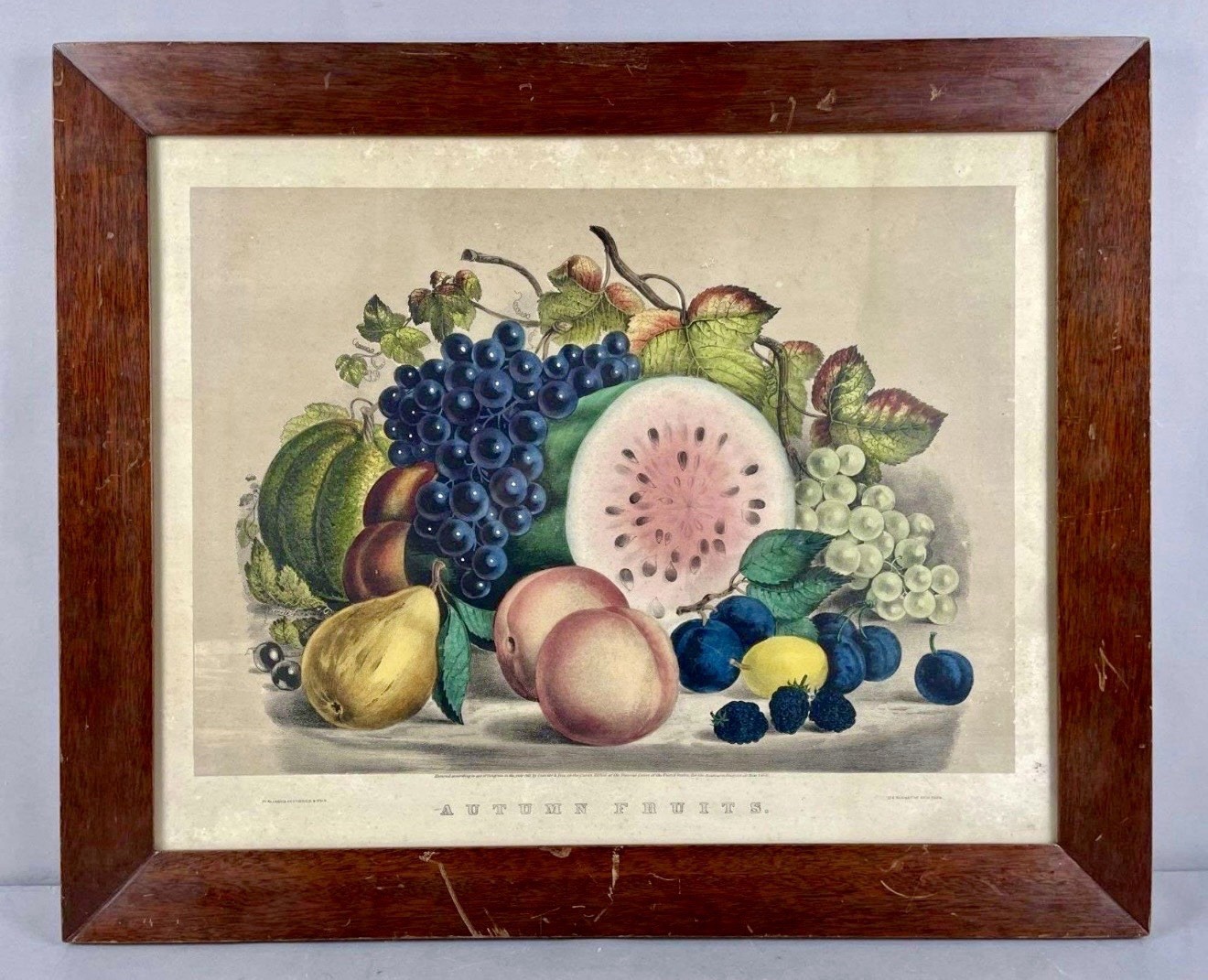 Antique Currier & Ives “Autumn Fruits” Hand-Colored Lithograph | Dated 1861