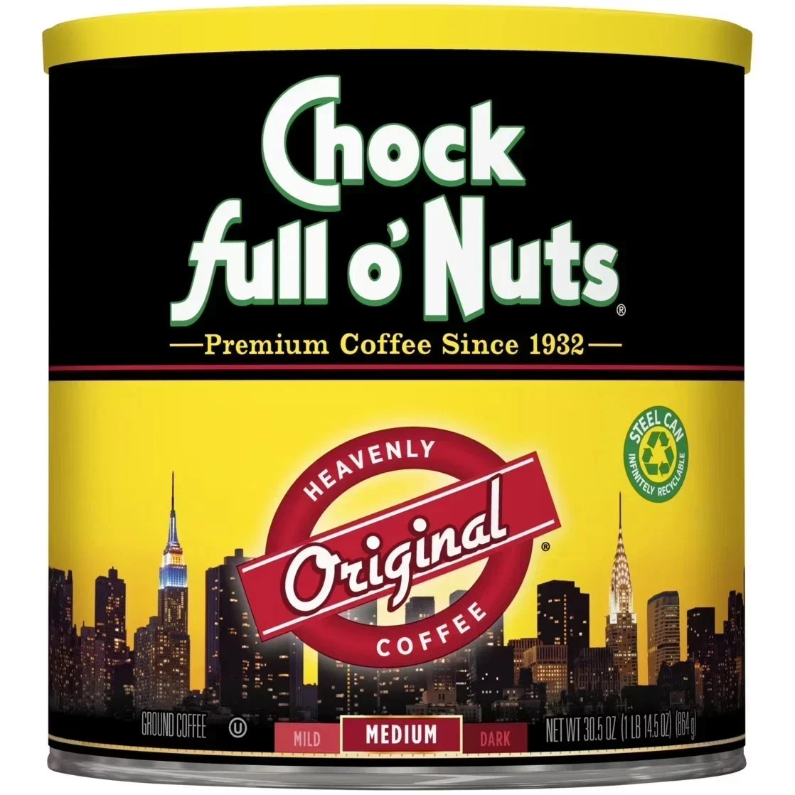 Chock Full o'Nuts Original Medium Roast Ground Coffee Heavenly Coffee 30.5 oz Chock Full o'Nuts Original Medium Roast Ground Coffee Heavenly Coffee 30.5 oz