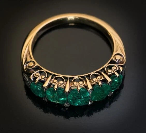 Antique 2Ct Round Lab Created Emerald Women Weddings Ring 14K Yellow Gold Plated