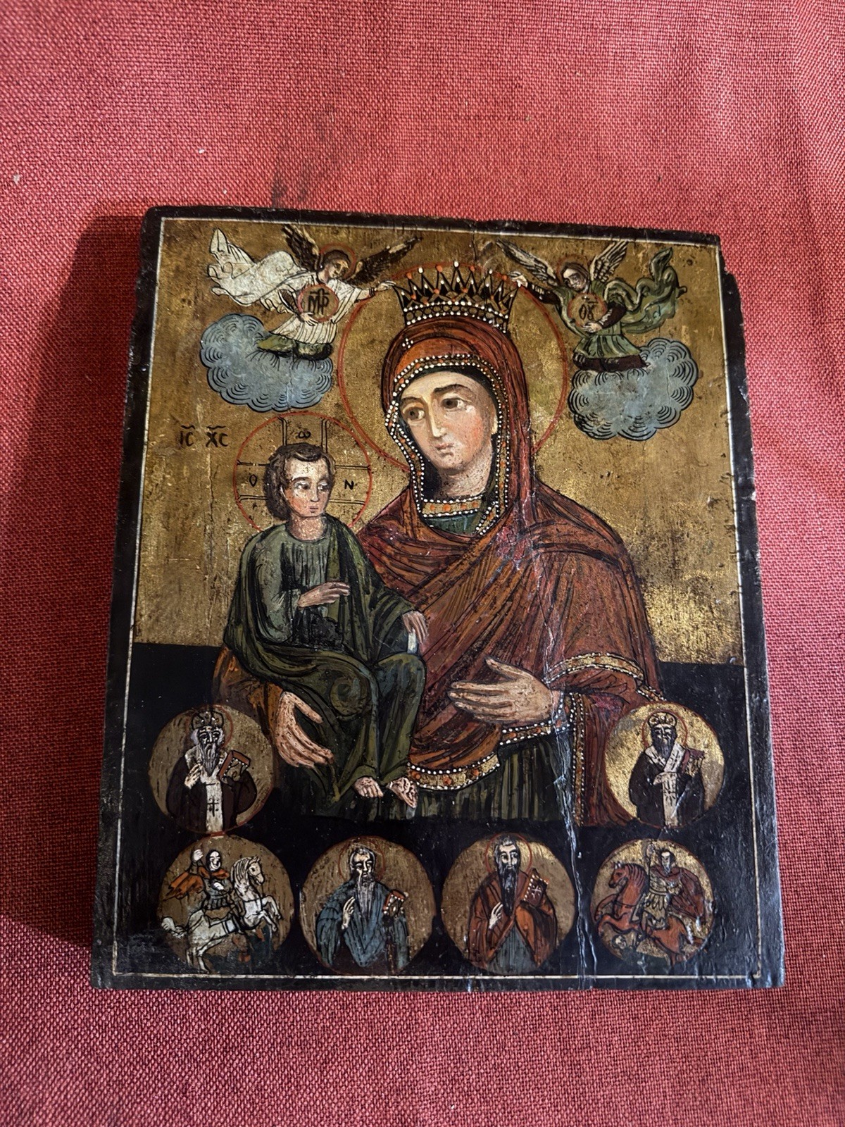 Antique 18-19thC Russian Greek Orthodox Icon Vergin Mary Christ Saints Antique 18-19thC Russian Greek Orthodox Icon Vergin Mary Christ Saints