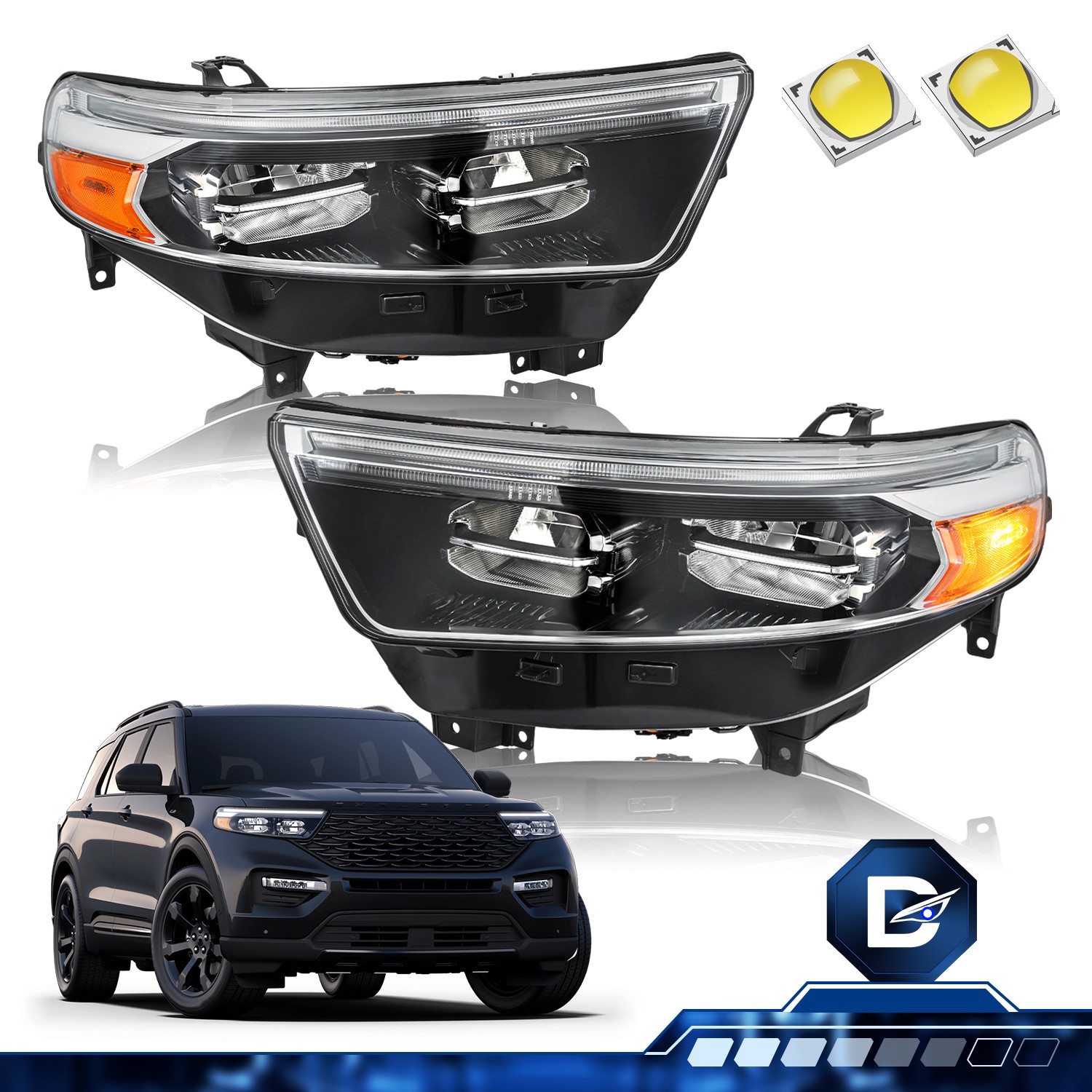 For 2020-2024 Ford Explorer XLT Limited LED DRL Headlights Assembly Pair 20-24