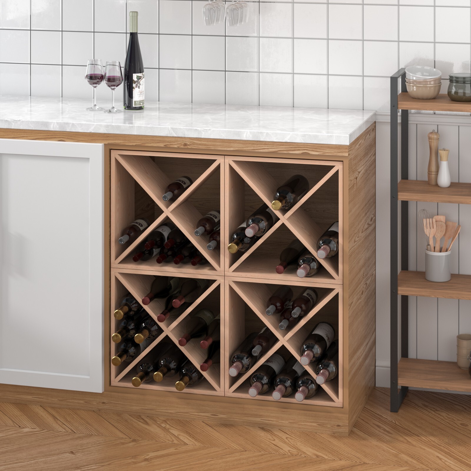  JAXPETY 96-bottle Wine Rack Wood Freestanding Countertop Stackable Wine Holder