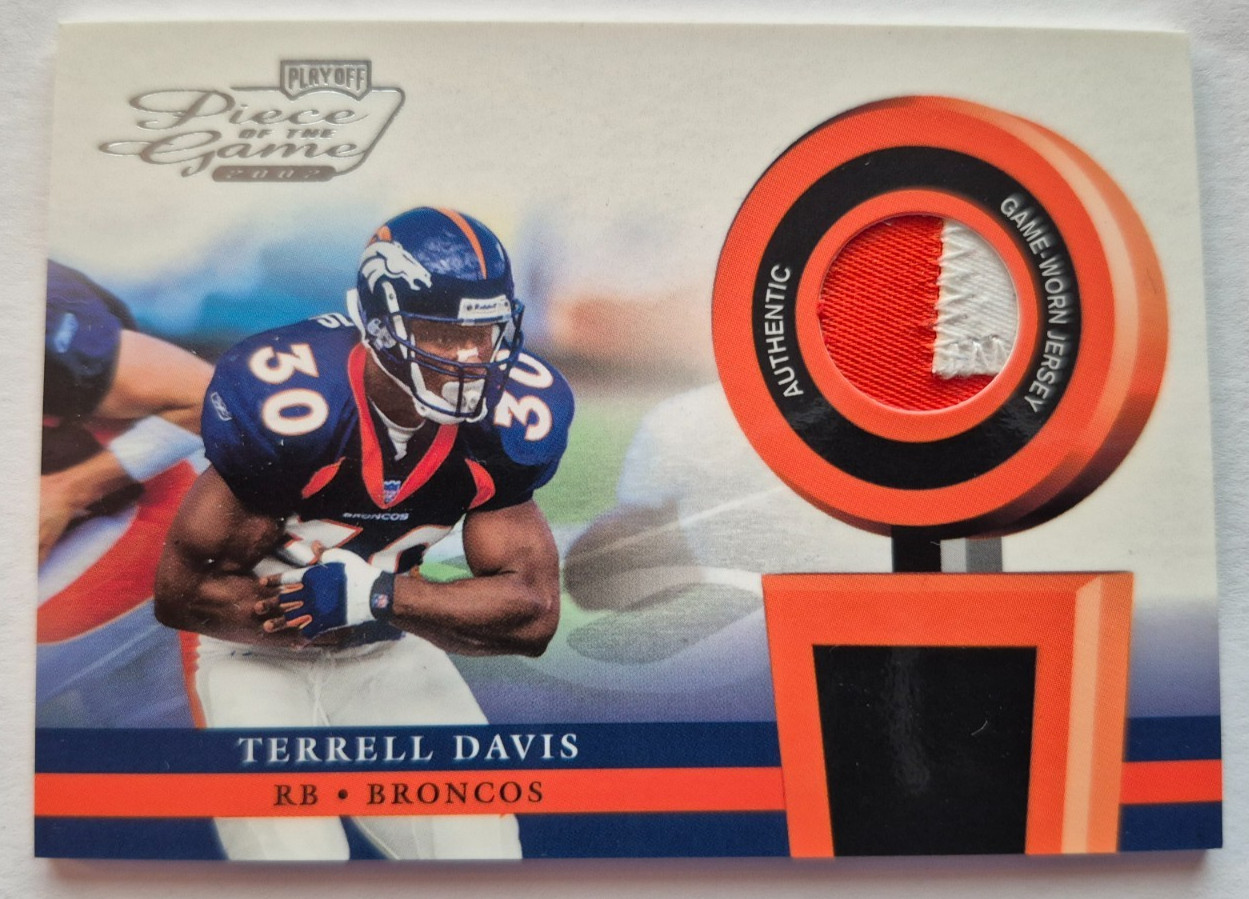 Terrell Davis 2002 Playoff Piece of the Game Dual Color Game Worn Memorabilia