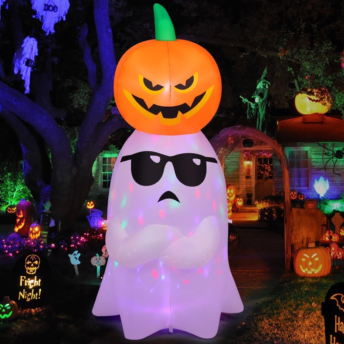 Adorable 6.2 FT Ghost Inflatable with Pumpkin - Perfect for Indoor/Outdoor Fun